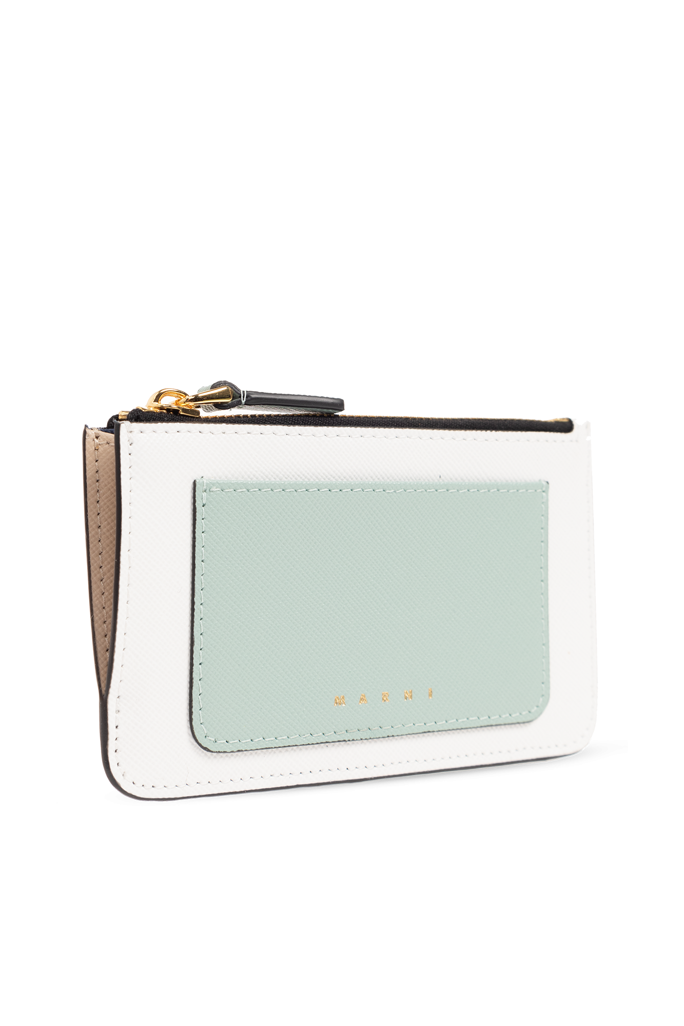 ■MARNI■ Flat Card Holder Pale Mint PFMO0102U2P529800V18 PF Beige leather trifold wallet with Marni Mending | Marni